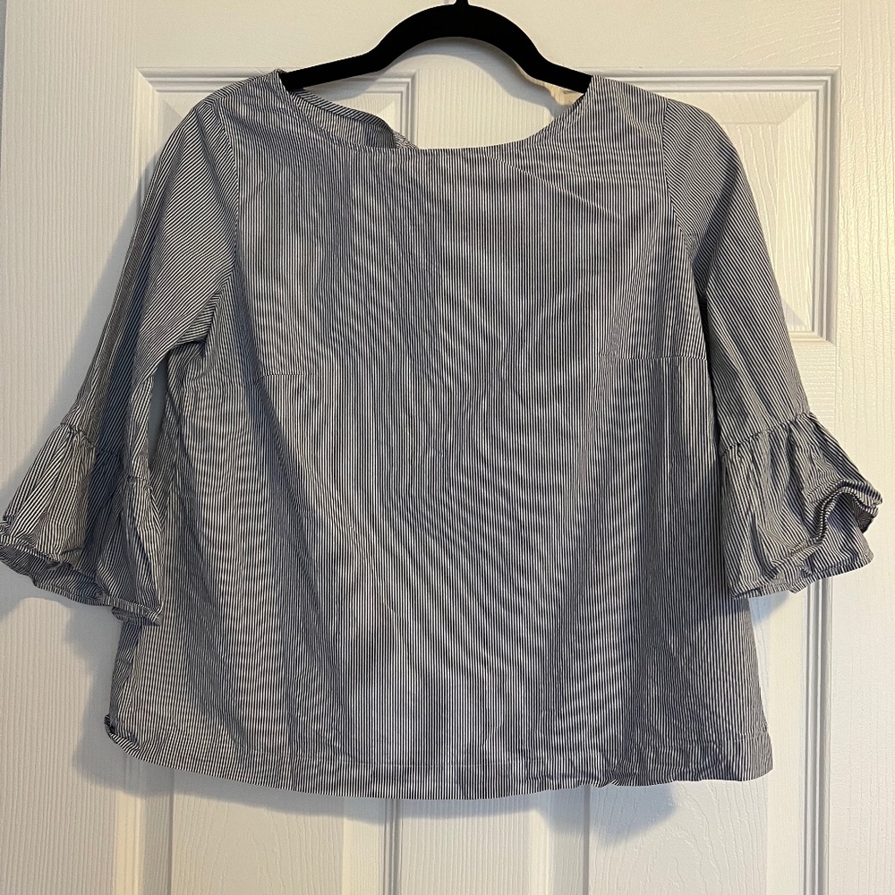 Madewell Blue Pinstripe Flutter Sleeve Top